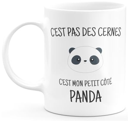 quotedazur Café-Croissant - Mug Personnalisé Tasse Cadeau Noël C'Est Pas Des Cernes C'Est Mon Petit Côté Panda - Blanc/Céramique