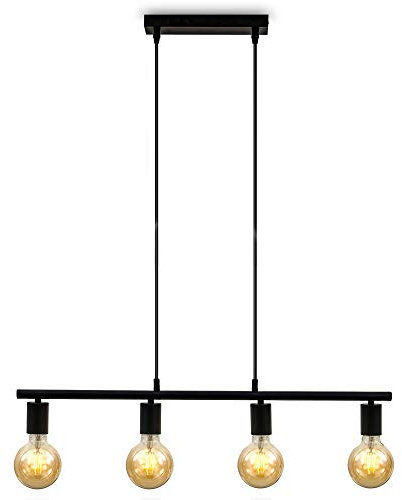 B.K.Licht - Pendelleuchte mit E27 Fassung, max. 60 Watt, Vintage, Hängeleuchte, Hängelampe Esstisch, Esszimmerlampe hängend, Wohnzimmerlampe, Küchenlampe, Retro, Vintage, 75,5x6x120 cm, Schwarz
