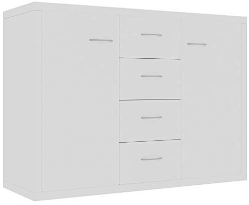 pedkit Sideboard Beistellschrank Küchenschrank mit 4 Schubladen und 2 Türen Kommode Standschrank Highboard Wohnzimmerschrank für Küche Esszimmer Wohnzimmer Weiß 88 x 30 x 65 cm Spanplatte