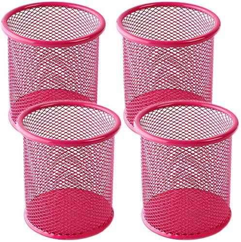 Ameceres 4 Packungen Stiftehalter aus Drahtgeflecht, Metall, für Stifte, Schreibtisch, Stifte, Organizer, Federmäppchen, schwarz, für Büro und Zuhause (Deep Pink)
