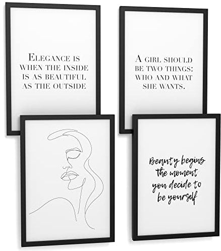Papierschmiede® Premium Spruchbilder Set 4er mit Rahmen, DIN A4 fertig gerahmt (Material und Farbe wählbar) Motiv: Coco Elegance, Poster Bilder Set mit Sprüchen, Typografie Wohnzimmer Schlafzimmer