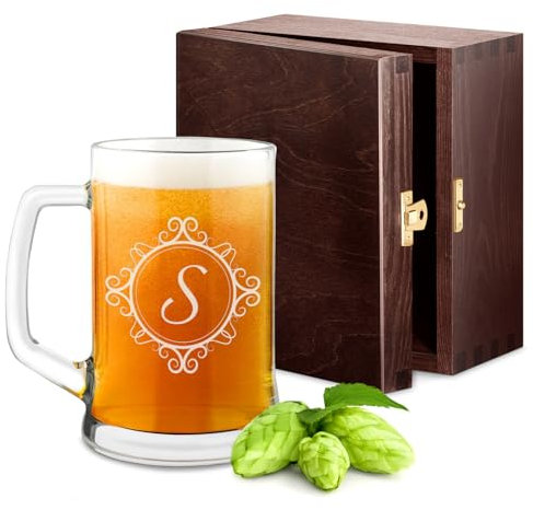 Maverton Boccale per la Birra in vetro con personalizzazione - capienza 500 ml idea regalo per il compleanno - H12 cm x Ø8,5 cm - Perfetto per ogni uomo amante della buona Birra - iniziale