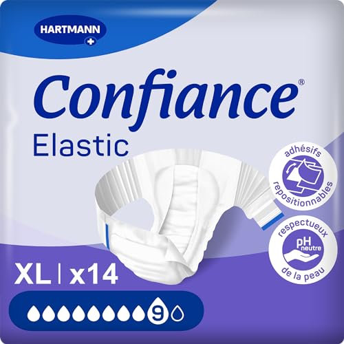 Confiance Elastic - Changes Complets pour Hommes et Femmes - Niveau d'Absorption = 9 gouttes (Fuites Urinaires Importantes) - pH Neutre à la Peau - Matière Douce - Taille XL - 14 Unités