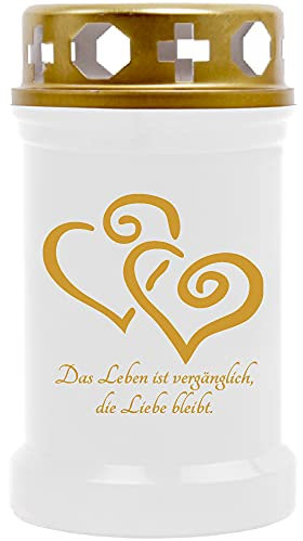 Grabkerze Grablicht (2 Herzen Gold) - ca 48h / 2 Tage Brenndauer je Kerze (14,5cm, Ø 7cm) - versch. Designs