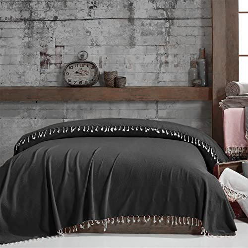 Mixibaby Bettüberwurf Tagesdecke Wohndecke Sofadecke Couchdecke 220x240 LuxTouch 100% Baumwolle, Farbe:Schwarz