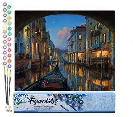 Figured'Art Peinture par Numéro Adulte Visite du canal de Venise - Activité Manuelle Kit de Loisir Créatif DIY Numéro d'Art Complet - 40x50cm sans châssis en bois