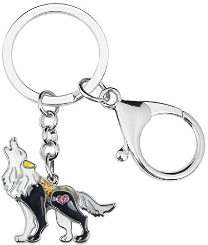 Porte-clés loup en alliage émaillé pour femmes et filles - Porte-clés pour sac et portefeuille - Cadeau fantaisie (noir), 31 mm x 33 mm