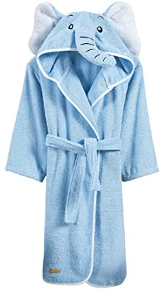 ELY PARKER Bademantel Kinder Frottee, Jungen, Handtuch aus Türkische Baumwolle, mit Kapuze, Elefant, Blau (11-12 Jahre) Superweich, Saugfähig, Bequem, Dick
