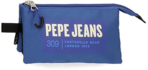 Pepe Jeans Darren Federmäppchen, dreifach, Blau, 22 x 12 x 5 cm, Polyester, blau, Dreifach-Etui