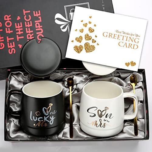 Soon to be Mr and Mrs Mugs Set Couples Coffee Cups Gifts 14oz - Engagement Gifts for Couples, Wedding GIF-ts for Bride and Groom to be, Bridal Shower Gift-s for Newlyweds Girlfriend Boyfriend Fiancee