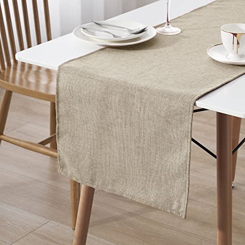 Decomira Tischläufer wasserabweisend Leinen-Optik - Fleckschutz, abwaschbar - Als Garten-Tischdecke Outdoor für Esstisch - Natur Beige - 40x260 cm