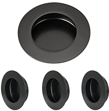 HOMOTEK Paquete de 4 tiradores redondos para puerta corrediza de armario, diámetro de 65 mm, color negro, tiradores empotrados para puerta de derivación, juego de tiradores de dedo para puerta de