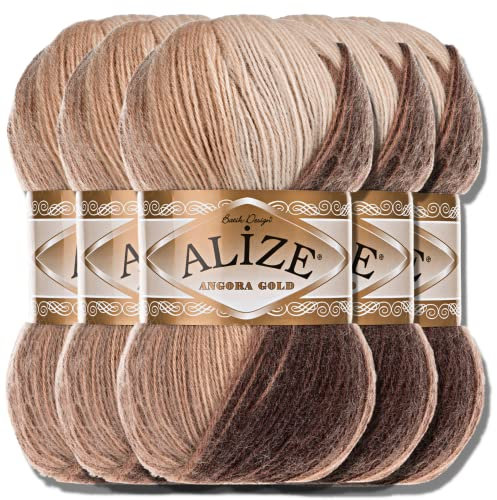 Alize 5x 100g Angora Gold Batik Türkische Premium Wolle aus 20% Schurwolle 80% Acryl Uni Handstrickgarne Yarn Garn Strickgarn Babywolle Farbverlauf Baby zum Häkeln Stricken (6779)