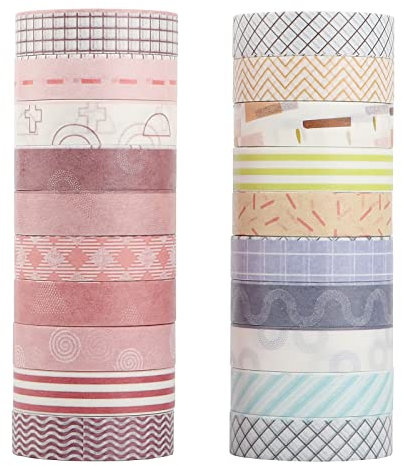 LGEGE 20 Rollen Basic Graphic Washi Tape Set, 10 mm breit, bunte Slaids Streifen dekoratives Muster, japanisches Abdeckband Dekor für Scrapbook, Bullet Journal, Geschenkverpackung (2 m)
