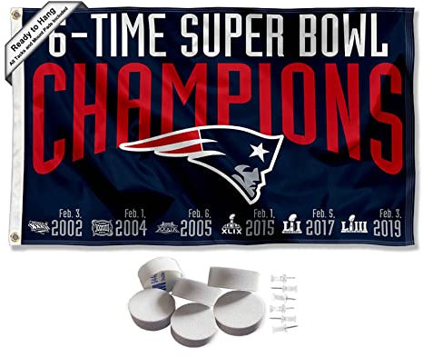 New England Patriots 6 Time Super Bowl Champions Banner und Tapisserie-Wand-Tack-Pads