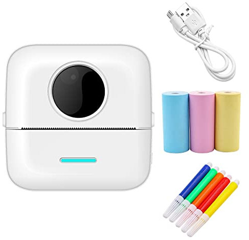 Hsthe Sea Mini Impresora portátil para Smartphone Impresora térmica inalámbrica Impresora fotográfica con 5 Rollos de Papel y 5 bolígrafos de Colores para impresión de código QR de Notas de Imagen