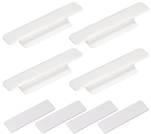QUARKZMAN 4uds Autoadherentes Manijas, Blanco Plástico Autoadhesivo Instantáneo Cajón Manijas Tiradores para Baño, Ropero, Armario, Tocador, Ventana (110mm/4,33 Longitud)