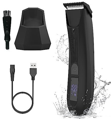 Intimrasierer Mann,Body Groomer Männer,IPX7 Wasserdicht Trimmer Herren Elektrisch mit USB-Ladestation,Körperhaartrimmer Herren für den Nass/Trockengebrauch Bart Trimmer mit LED und Leistungsanzeige