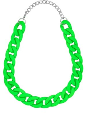 Soul-Cats Statement Kette Halskette bunt riesig oversized Panzerkette Gliederkette Vintage, Farbe:neongrün