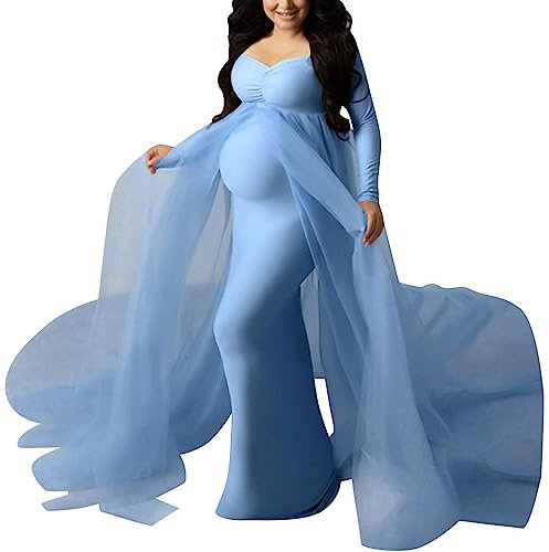 LAEMILIA Robe de Grossesse Shooting Photo Robe Maternité Tulle Longue Photoshoot Robe Enceinte Photographie Robe de Cérémonie Mariage Vêtement Maternité Elégant pour Soirée Cocktail M-XXL