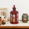 JHY DESIGN Farol Colgante Decorativo de 25 cm de Alto con Velas Vintage, portavelas de Metal con Cristal para Interior-jardín-balcón-salón (Rojo)