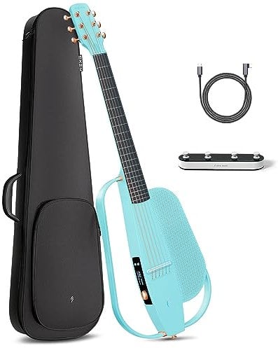 Enya Electro-Acoustic Guitar Set - Blue 3/4 Inch NEXG 2 Base Carbon Fiber Electric Guitar for Adults With Wireless Speaker 80W Footswitch Charger y Funda