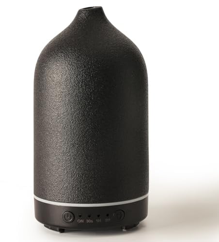 Diffuserlove Ceramic Diffuser 160ML Essential Oil Diffusers for Home Room Air Diffuser Cool Mist Electric Diffuser for Bedroom White(Size:6.8H x 3.6W) (Black1)