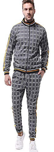 Jogging Anzug Herren Set kariert Tracksuit Jogginganzug Reißverschluss Sweatjacke+Jogginghose Set Sport Anzug Für Männer PSG Trainingsanzug Sport Jogging Atmungsaktiv Sportswear NOFS Grey L
