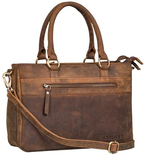 STILORD 'Frauke' Organisierte Leder Handtasche Damen Umhängetasche Vintage Schultertasche Shopper Messenger Tasche Ledertasche Bürotasche Henkeltasche Echtleder, Farbe:vinto - braun