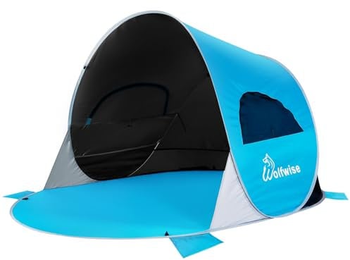 Tienda de Playa WolfWise UPF 50+ Plegable para 3-4 Personas con sombrilla Deportiva, Tienda de Refugio Instantáneo contra el Sol, Toldo de Sombra, Color Azul Oscuro