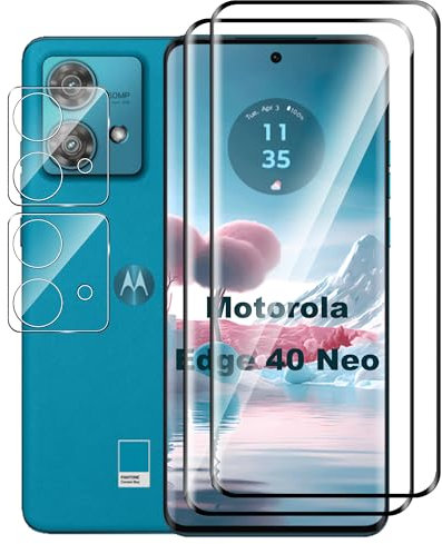 zZjoOoj (2+2Pièces Protecteur d'écran pour Motorola Edge 40 Neo, 2 Pièces Protecteur d'écran en Verre Trempé+2 Pièces Protecteur d'objectif de caméra, Sans bulles d'air.