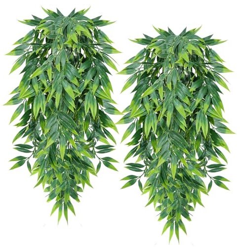 LIPJISL 4 Plantas Artificiales Colgantes De Hojas De Bambú, Hiedra Decorativa, Plantas Artificiales, Plantas Artificiales, Plantas De Plástico, Verde, Para Pared, Exterior, Maceta, Balcón, Jardín