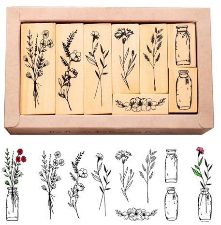 Stempel Holz xlwen 8 Stück Natürliche Blumen Holz Stempel,Vintage Holzstempel zum Basteln,Holzstempel zum Basteln zum Basteln Geschenkanhänger, DIY Fotoalben, Sammelalben