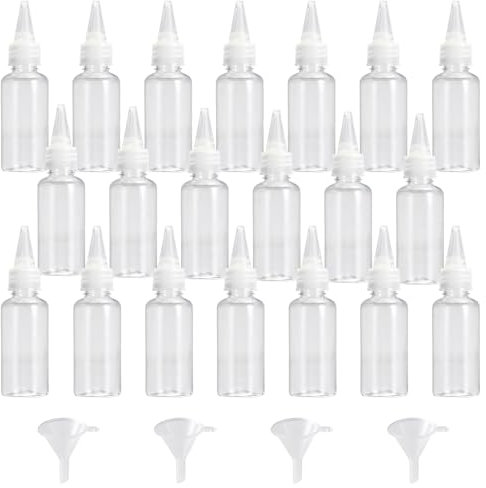 Skibetfo 20pcs 60ml Squeezy Bottles with Nozzles and 4 Funnel Small Plastic Squeeze Bottle Mini Sauce Bottles Clear Condiment Bottles Squeeze Dispensing Bottles for Liquids DIY Crafts Art Painting