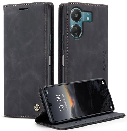 Coque pour Xiaomi Redmi 13C 6.74, Coque Xiaomi Poco C65 Pochette, Etui Protection Housse Premium en Cuir PU,Etui à Rabat Pochette de Portefeuille Étui Xiaomi Redmi 13C, Flip Case, Noir
