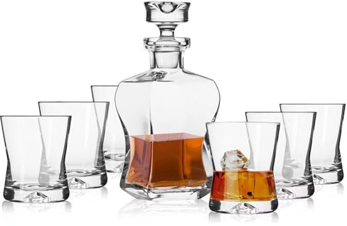 KIAPPO Whisky Set Dekanter 500 ml + 6 Stück Whiskygläser 290 ml - Whiskey Karaffe - Geschenk für Mann - Glaeser Geschenkset - Glaskaraffe Alkohol