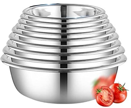 GeRRiT Mixing Bowls Pots and Pans 9 Piece Set 304 Stainless Steel Cooking Baking Metal Nesting Storage Bowls Soup Bowls Barbecue Serving Trays Salad Bowls