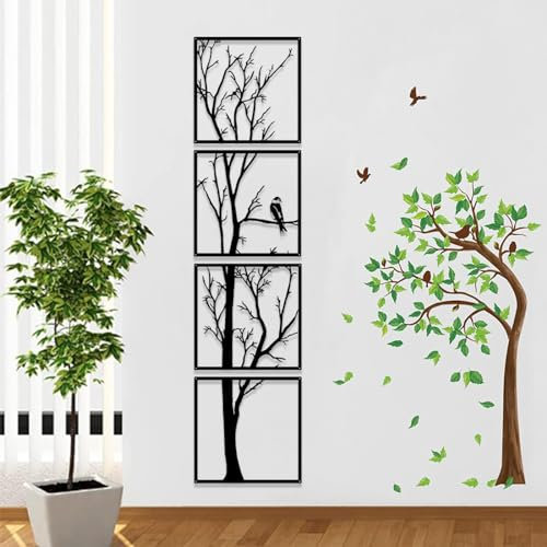 Pduoduo Lot de 4 décorations murales en forme d'arbre en métal pour maison, jardin, salon