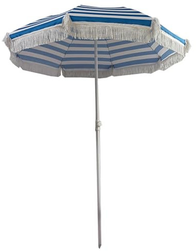 5.2 Ft Portable Outdoor Patio Beach Umbrella, Garden Parasol with Striped and Fringe Lace, Protection UV Waterproof Yard Umbrella (Color : Blue, Size : 1.6m(5.2ft))