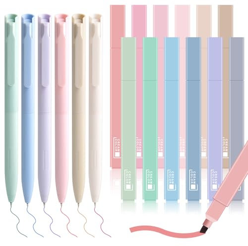 Kisvic 18 Textmarker Pastell Set, 12 Highlighter Bibel Textmarker und 6 Stifte Aesthetic Fineliner Pastell Bibel Zubehör Pen Marker für Aesthetic Stuff, Journal, Notizen, Büro, Schulbedarf