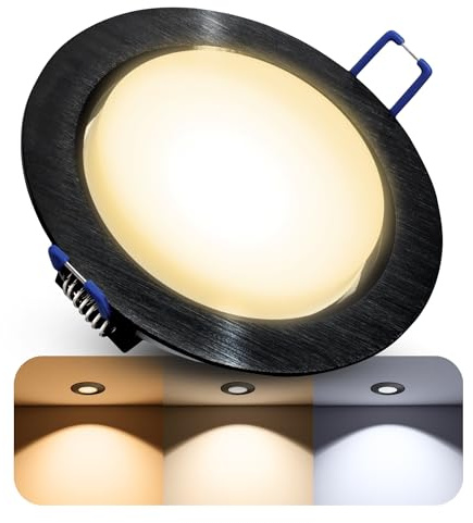 SSC-LUXon RX-3 LED Einbauleuchte schwarz rund flach - inkl. GX53 LED Leuchtmittel 5W warmweiß - moderner Deckeneinbauspot 230V