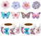 Dimeho Schmetterling Sticker, 1000 Stück Schmetterlings Blumen Aufkleberrollen, 16 Designs Sticker Blumen & Schmetterlinge Süße Selbstklebende Dekorative Aufkleber für Sammelalben Umschläge