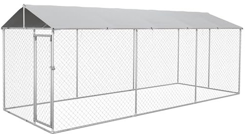 PawHut Perrera Jaula para Perros de Exterior con Puerta Perrera para Perros con Marco de Acero Toldo Impermeable y Anti-UV 600x230x230 cm Plata