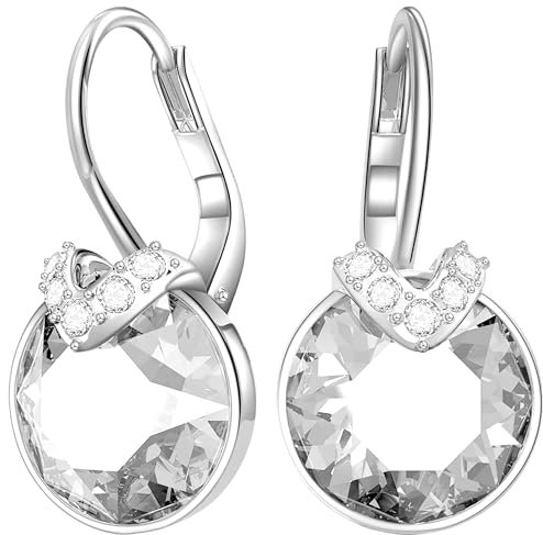 925 Sterling Silber Weiße Hängende Ohrringe - Runde Kristalle Damen Schmuck - Geschenk Für Frauen Zu Weihnachten