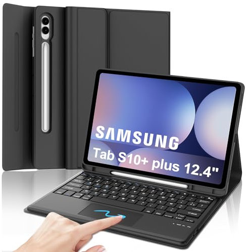 IVEOPPE Clavier Samsung Galaxy Tab S10 Plus 12.4 avec Pavé Tactile, Français AZERTY, Coque Clavier Touchpad Détachable Bluetooth pour Samsung Galaxy Tab S10 +12.4 Pouces 2024, Noir