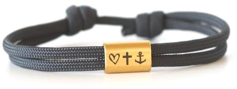 Hochwertiges Segeltau Armband mit Edelstahl Schieber, personalisierbare Gravur Liebe, Glaube, Hoffnung – ideales Geschenk für besondere Anlässe!