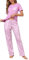 Bresdk Pigiama Corto Donna Cotone Vestiti Eleganti Camicia Manica Corta con Pantalone Lungo Stampato, Viola, XL