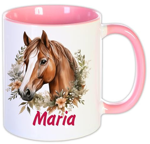 Unikatolo Pferdetasse mit Name personalisiert Keramiktasse rosa mit Name & Motiv - Tasse für Kinder und Erwachsene (Pferd2)