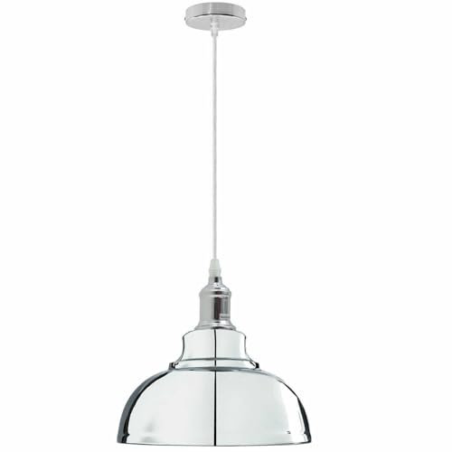 LEDSone Vintage Curvy Dome Pendant Light 95cm Adjustable Hanging Ceiling Fixture Metal Chrome for Homes, Restaurants, Cafes, Bars, Offices and Stylish Spaces