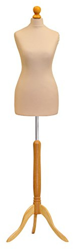 Display Guru Female Tailors Dummy Mannequin Ideal for Dressmakers, Fashion Students, Shop Display Cream Bust with A Light Wood Tripod Stand (Uk Size 6/8)
